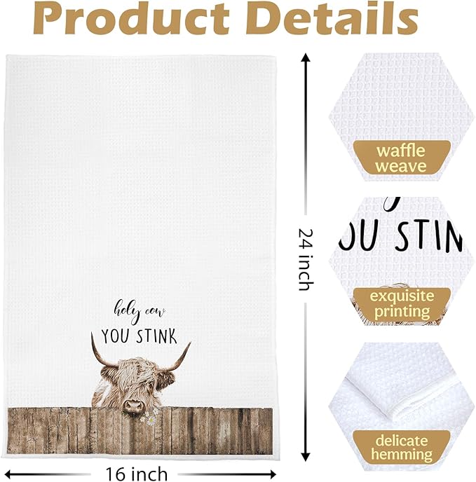 Highland Cow Bathroom Decor - Highland Cow Gifts Hand Towels, Funny Farmhouse Decorative Hand Towels for Bathroom Toilet Washroom, 16x24 Inches