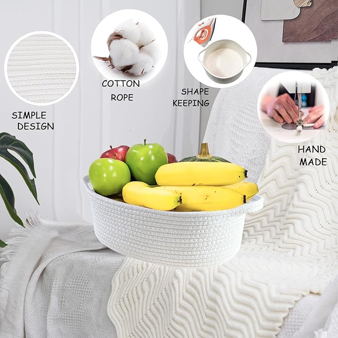 COMFY HOMI Small Woven Gift Baskets with Handles, Gift Bags and Ribbons - Cotton Rope Storage Basket for Organizing, Dog Toy Basket Box, Gift Baskets Empty, Mother’s Day-φ11X5 Inch, (all white)
