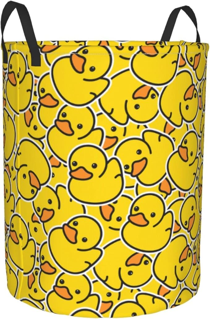 62L Round Laundry Hamper Cute Rubber Ducky Storage Basket Waterproof Coating Yellow Cartoon Ducks Organizer Bin For Nursery Clothes Toys