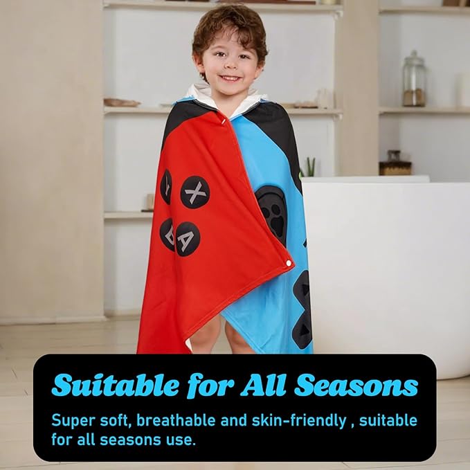 Hooded Towels for Kids Game 50" x 30" Toddler Bath Beach Towel Poncho with Hood Super Soft and Absorbent 100% Microfiber for Boys Ages 3-10