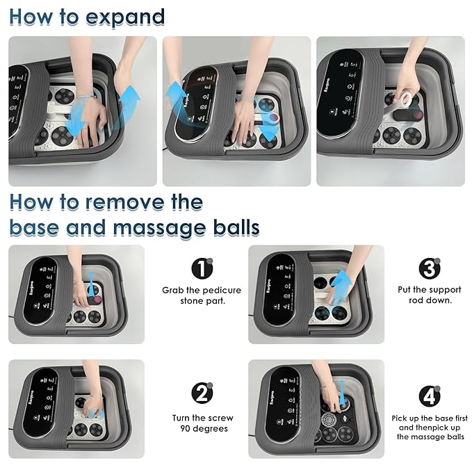Foot Spa Electric Rotary Massage, Tea Tree Oil Foot Soak with Epsom Salt, Collpaisble Foot Spa Bath Massager with Heat, Bubble Jets, Temp Control, 24 Motorized Shiatsu Massage Balls and Foot File
