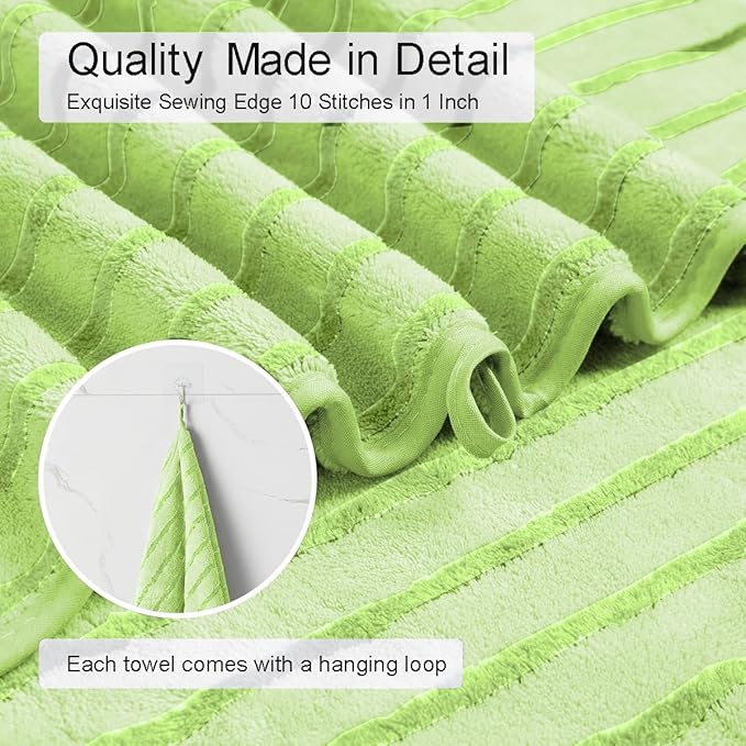 4 Pcs Grass Green Cabana Stripe Large Bath Towels 35"x70" Oversized Bath Sheet Soft Breathable Jumbo Bathroom Towels Highly Absorbent Shower Towel Quick Dry Beach Chair Towel Spa Gym Hotel Towel Set