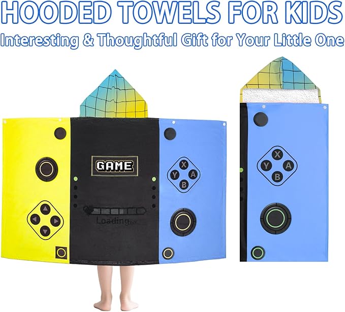 Hooded Towels for Kids- Ultra Soft 100% Cotton Video Game Gamepad Toddler Hood Bath Towels/Pool Terry Towel Beach Poncho Wrap Absorbent Cute Bath & Swim Wrap for Boys & Girls 3-10 Years