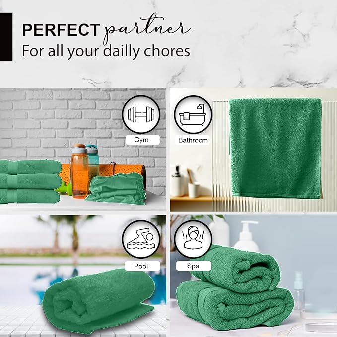 100% Cotton Bath Towels, 24x48 Pack of 6 Towels, Quick Dry, Highly Absorbent, Soft Feel Towel, Gym, Spa, Bathroom, Shower, Pool, Luxury Soft Towels (Light Green, 24x48-6 Pack)