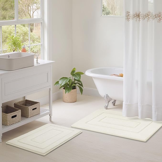 GRANNY SAYS Bathroom Rugs Sets 2 Piece,Soft Bath Mats for Bathroom, Bath Rugs Non Slip Washable, Absorbent Bath Rug for Tub,Shower and Toilet, Bath Mat Set (Cream, 20" x 32" + 16" x 24")