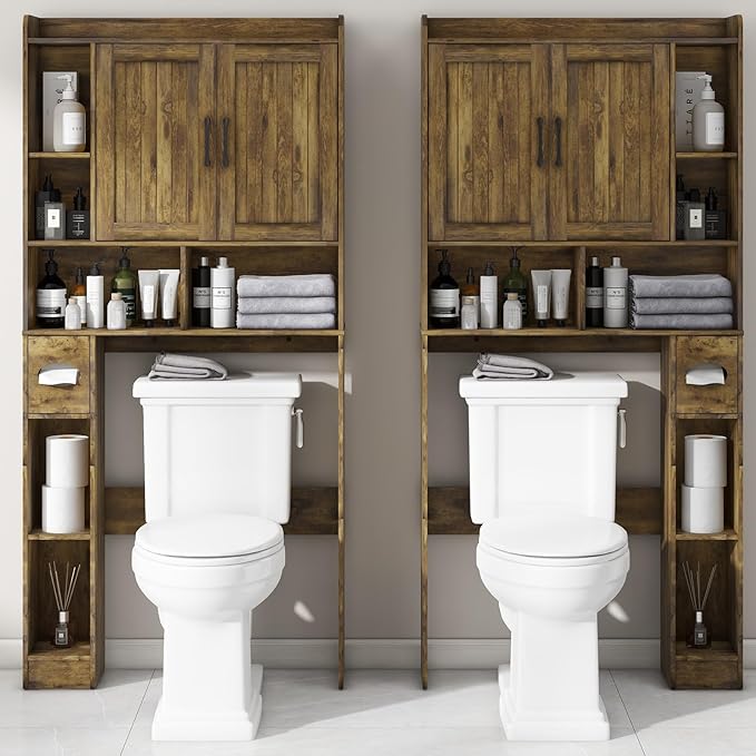 Vabches Over The Toilet Storage Cabinet, Farmhouse Storage Cabinet Over Toilet with Barn Door,Home Space-Saving Toilet Rack for Bathroom, Restroom and Laundry