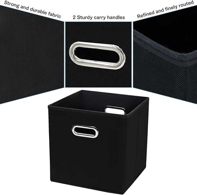 Black Fabric Cubby Storage Bins,13x13x13 Inches ,Cube Organizer Bin Foldable Storage Boxes with Dual Handles Fabric Organizer Box and collapsible Storage basket,Set of 3 ,Black