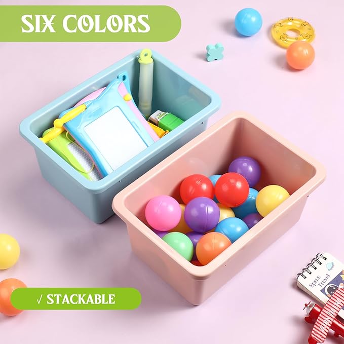 Thyle 12 Pieces Plastic Cubby Bins with Labels 11.6 x 7.7 Inch Classroom Book Bins Stacking Storage Container Organizer Storage Cubbies for Classroom Office (Simple, Morandi Color)