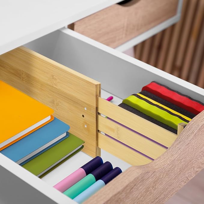 4 Pcs Deep Bamboo Drawer Dividers, Deep Kitchen Dresser Drawer Organizer with Spring Loaded for Clothes, Adjustable Expandable from 15-22 Inch (Wood Color,6 Inch)