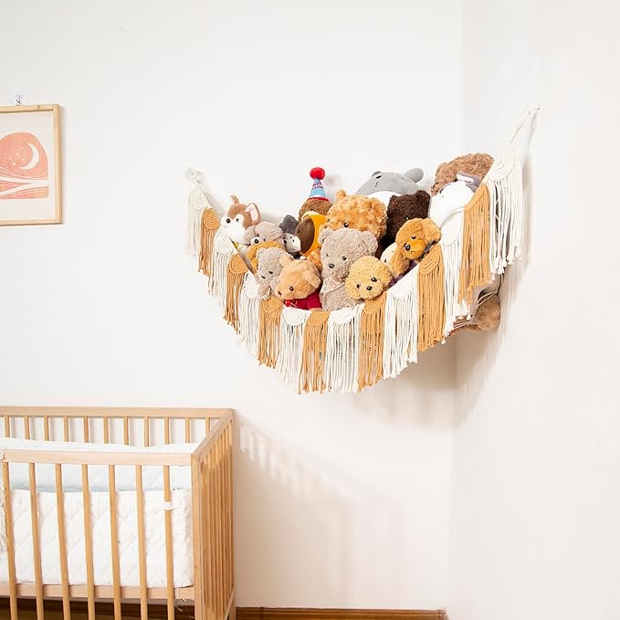 Stuffed Animal Hammock Hanging Net Organizer for Children's Room Stuffed Animal Toy Hammock for Teddy net Corner Hanging Toy Net for Bedroom