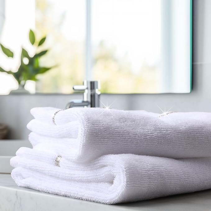 2 Pcs White Sparkling Hand Towels with Rhinestones for Bathroom 100% Cotton Glitter Soft Elegant Hand Bath Towels Absorbent Machine Washable for Spa Yoga Hotel Sport, 29.5" x 13.8"