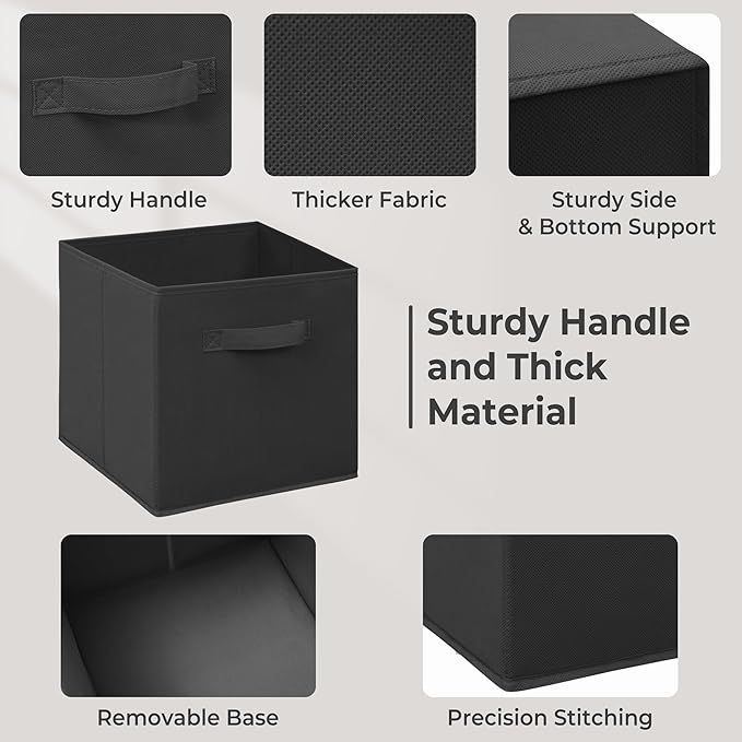 Easi 11 inch Cube Storage Bins, 6 Storage Cube Organizer, Collapsible Fabric storage cubes with Handles, Closet Storage Basket For Organization, Shelf Basket For Shelves Clothes Books, Black