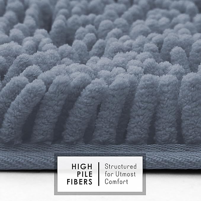 Hearth & Harbor Bathroom Rugs, Chenille Bath Mat - Machine Washable Bath Mats for Bathroom Non-Slip Backing Rubber, Quick Dry Bathroom Mat, 17 x 24 + 20 x 24 - Stone Blue