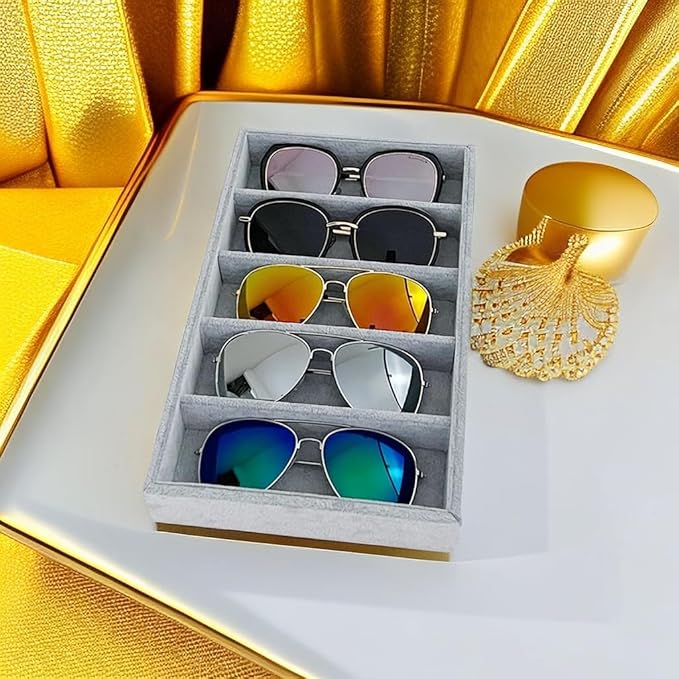 5-Slot Luxurious Gray Velvet Premium Grade Drawer Divider Eyewear Storage Sunglasses Jewelry Tray Organizer