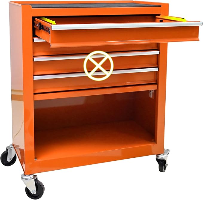 4-Drawer Rolling Tool Chest Cabinet, Large Capacity Metal Tool Box with Wheels, Storage Organizer Tool Cart for Garage, Warehouse, Work Shop (Orange)
