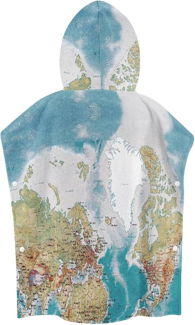 Hooded Kids Bath Towel World Map Ultra Soft Towel Highly Absorbent Bathroom Beach Swim Supplies Toddlers Shower Decorations for Boys Girls
