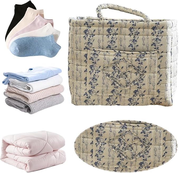 JQWYGB Foldable Laundry Basket Boho Bear Storage Basket Floral Quilted Fabric Car Storage Basket Handles Large Laundry Baskets for Clothes and Dolls