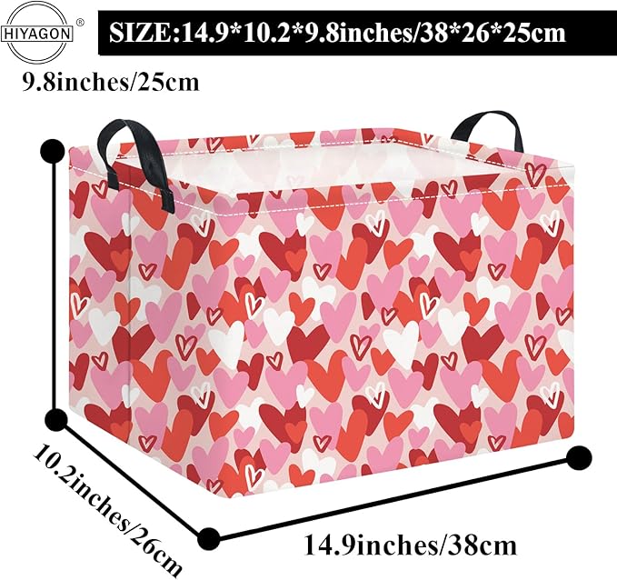 HIYAGON Rectangular Valentines Basket Baby Girl Storage Bin Pink Basket Organizer Box Heart Room Decor(Valentines Heart)