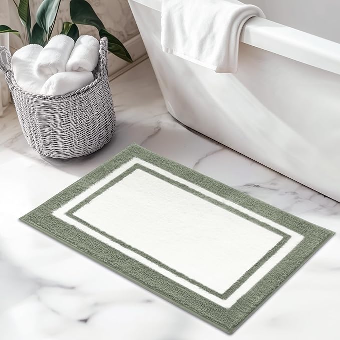GRANNY SAYS Microfiber Bathroom Rugs Non Slip Washable, Water Absorbent Bathroom Mats for Tub Non Slip, Soft Bath Mats for Floor & Shower, Long Bath Rug, 24" x 36" Sage Green