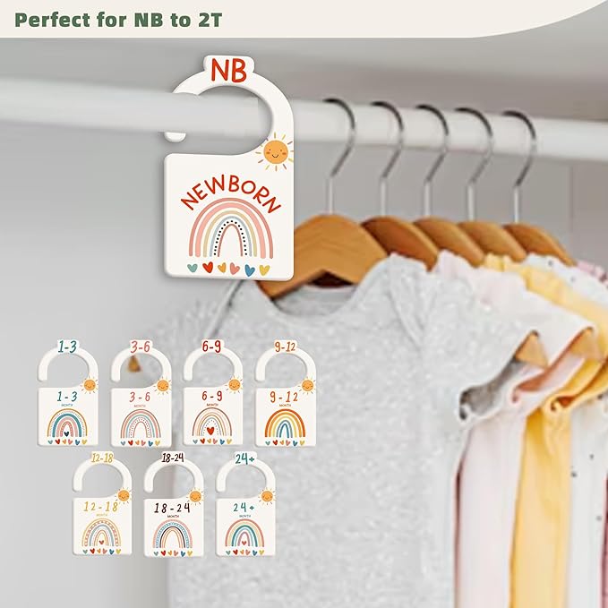 JMOST Boho Rainbow Baby Closet Dividers for Nursery Closet Organizer, Newborn to 24 Months Size Clothes, Hangers with Size Dividers, Double Sided