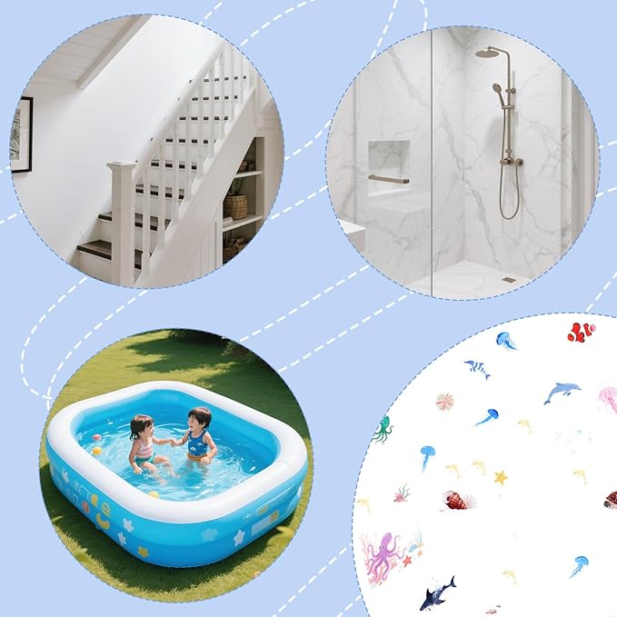 6pcs Sea Creatures Bathtub Grip Stickers, Non Slip Ocean Kids Bathtub Anti Clip Stickers Strong Adhesive Decals Creative and Cute Bathroom Decorations for Bath Tub and Shower Floor
