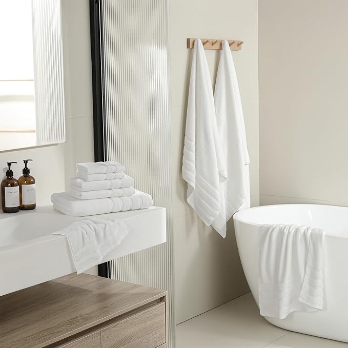8-Piece Bath Towels Set, 100% Cotton Thick Soft Highly Absorbent Durable, Quick Dry, Bathroom Towels Set (2 Bath Towels, 2 Hand Towels, 4 Washcloths) - Perfect for Daily Use