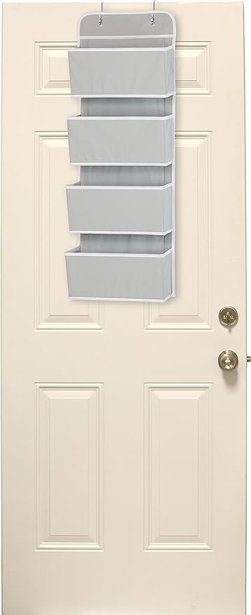 Simple Houseware 4 Pocket Over the Door Wall Mount Hanging Organizer, Grey