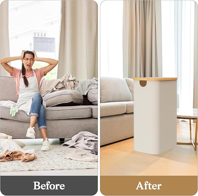 Laundry Baskest with Lid, 100L Large Tall Laundry Hamper with Removable Bag, Collapsible Laundry Hamper for Bedroom, Bathroom, Dorm, Laundry Room, Beige