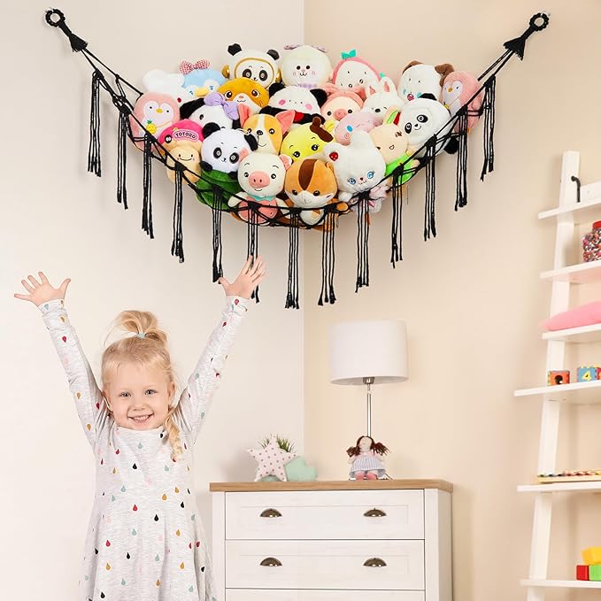 Unicorn Castle Stuffed Animals Hammock Net Toy Storage Organizer, Stuffed Animals Storage Toy Holder Boho Macrame Hanging for Nursery Room Decor