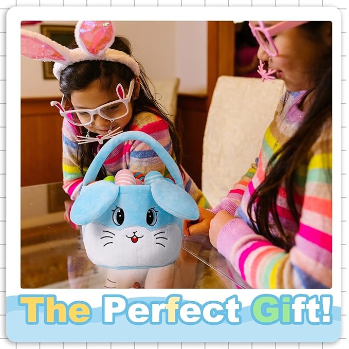 Wepop Easter Egg Baskets for Kids Bunny Basket with Folded Ears Easter Bag Buckets Hunting Gifts for Boys and Girls