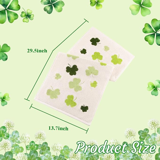 2 Pack St. Patrick's Day Hand Towels Green Clover Shamrocks 3D Embroidered 100% Cotton Soft Absorbent Bathroom Decorative Towels Set for Kitchen,Bathroom,Home,St. Patrick's Day Party,13.7'' x 29.5''