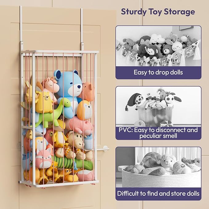 SWTYMIKI Large Stuffed Animal Storage - Over The Door Stuffed Animal Organizer, Toy Stuffy Storage for Nursery Play Room Bedroom Kid Room, Plush Organizer (Pink, 2-Tier)