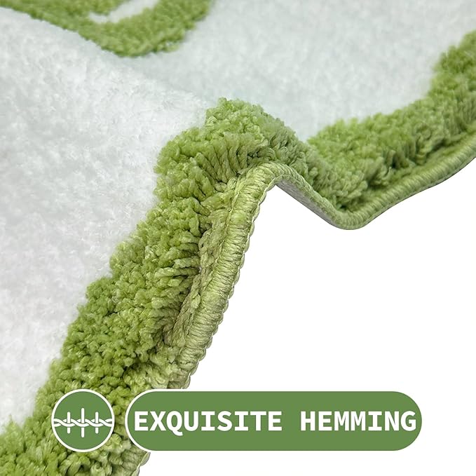 Green Bow Bath Mat - Scalloped Bow Bathroom Rug Easter Spring Room Decor Microfiber Bath Mat Water Absorbent Non Slip Shower Carpet Girls Bedroom Aesthetic Preppy Rug (Green, 20" x 32")