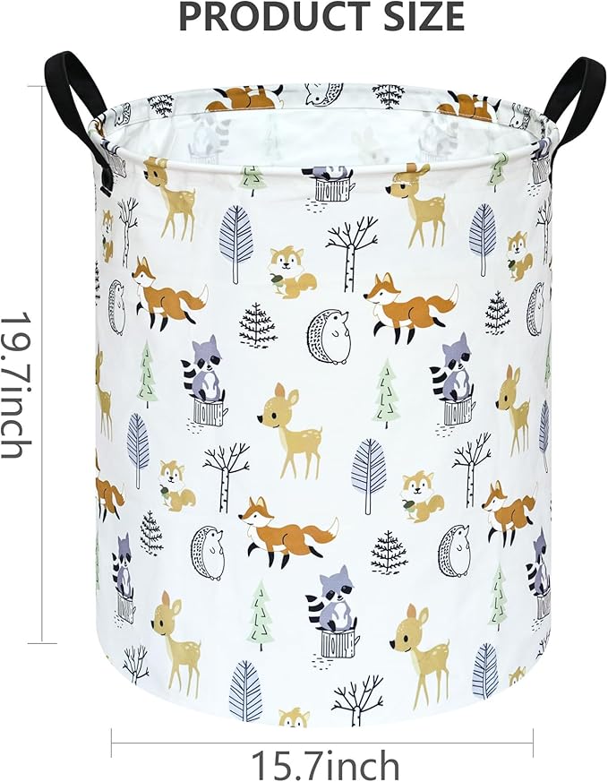 19.7 Inch Round Laundry Hamper Cute Animal Pattern Laundry Basket Fabric Storage Hamper Organization Bin, Toy Box,Gift Basket with Handles for Room