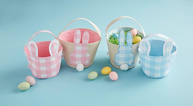 Mud Pie Check Bunny Basket, Girl, 7 1/2" x 8 1/2"