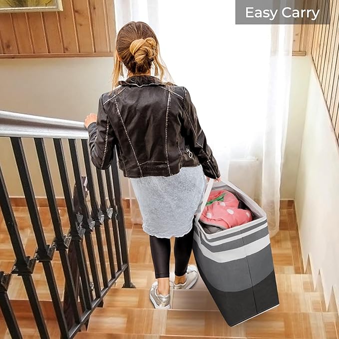 TINGHONG 1-Pack Large Collapsible Laundry Baskets - 75L Freestanding Waterproof Hampers with Reinforced Handles for Clothes, Toys, and More - Ideal for Dorms and Family Use (Gradient Grey)
