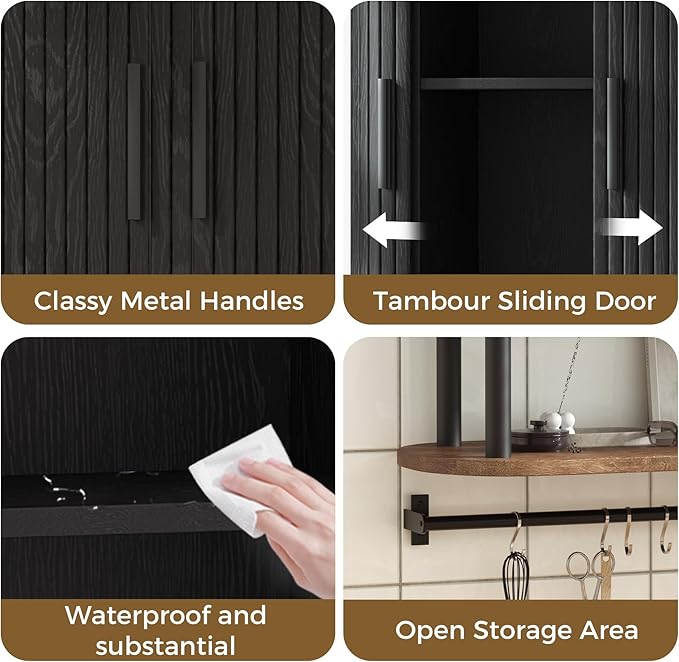 Bathroom Wall Cabinet, Over The Toilet Cabinet with Sliding Doors and Adjustable Shelf, Space Saver, Wall Mounted Medicine Cabinet for Laundry Room & Kitchen & Living Room, Black