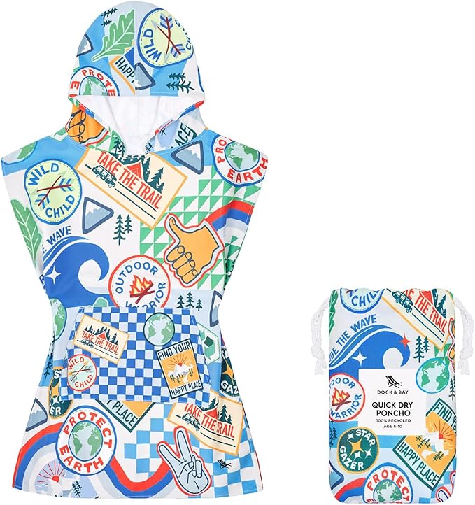 Dock & Bay Poncho with Hood - for Kids - Super Absorbent, Quick Dry - Includes Bag - Into The Wild, Medium (Age 7-10)