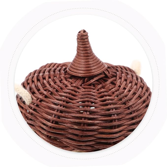 1pc Mini Acorn Satchel Rattan Basket Lid Boys and Girls Foraging Bag Rattan Decor Woven Storage Basket Cottagecore Accessory