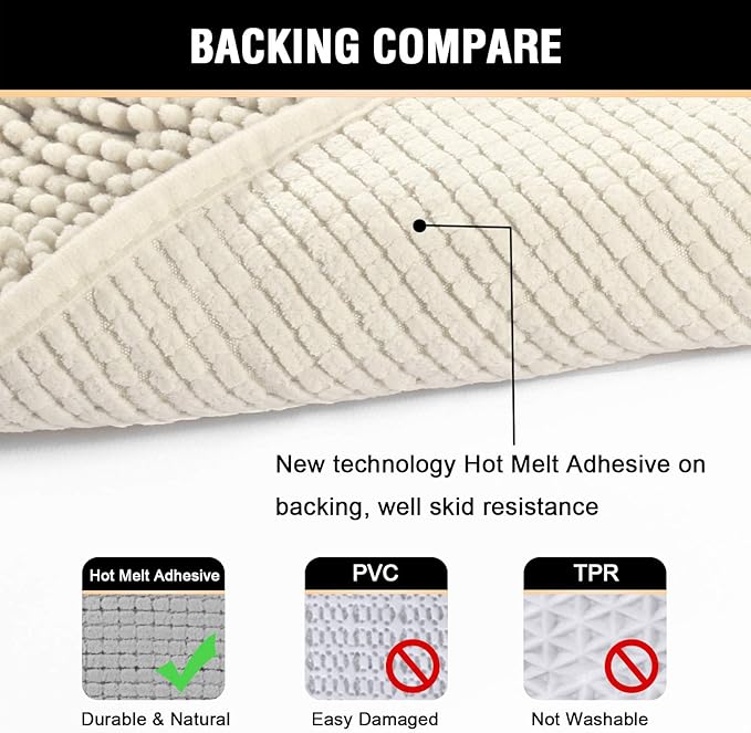 H.VERSAILTEX Microfiber Bath Rugs Chenille Floor Mat Ultra Soft Washable Bathroom Dry Fast Water Absorbent Bedroom Area Rugs, 24 x 42 - Inch, Cream