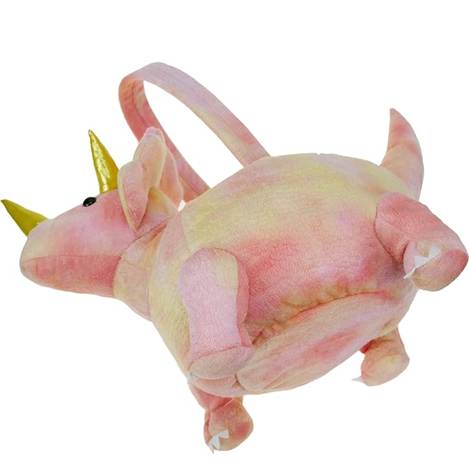 DearSun Exquisite Embroidery ! Personalized 3D Adorable Pink Dinosaur Basket Easter Egg Hunting Basket Easter Gift Basket with Embroidery Name (Pink Plush Triceratops Basket)