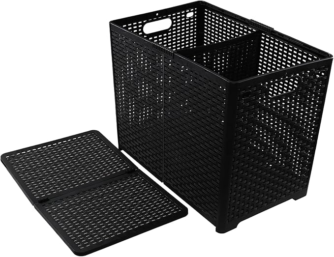 Bringer 1 Pack Double Plastic Laundry Hamper, Collapsible Laundry Basket with Lids, Black