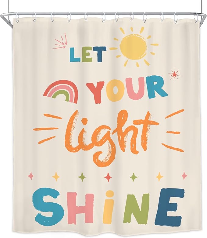 Homewelle Extra Long Kids Quotes Shower Curtain Inspirational Cartoon Colorful Let You Light Shine 72Wx78H Inch English Letter Sun Simple for Child Waterproof Polyester Fabric Bathroom Bathtub