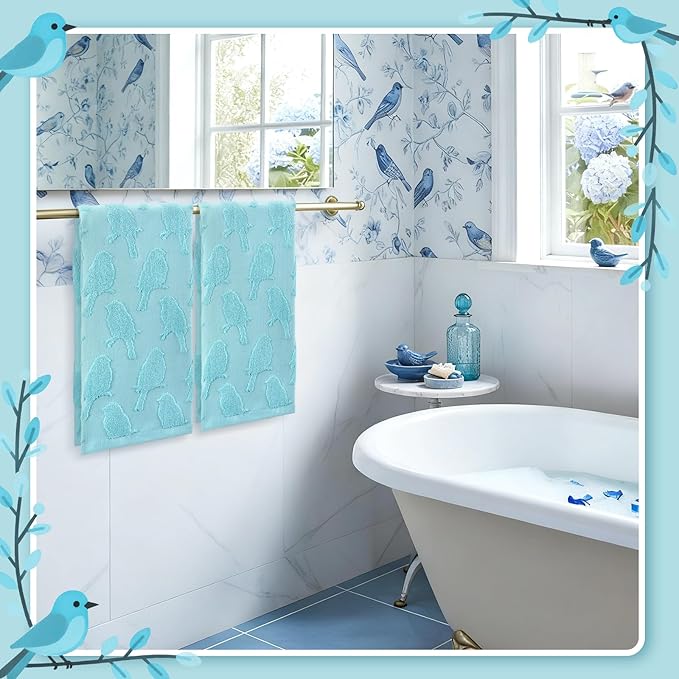 2 Pcs Bird Hand Towels for Bathroom Bird 100% Cotton Jacquard Weave Bath Towel Set Soft Absorbent Dish Washcloth for Bathroom Kitchen Spring Summer Theme Gifts 13.8 x 29.5