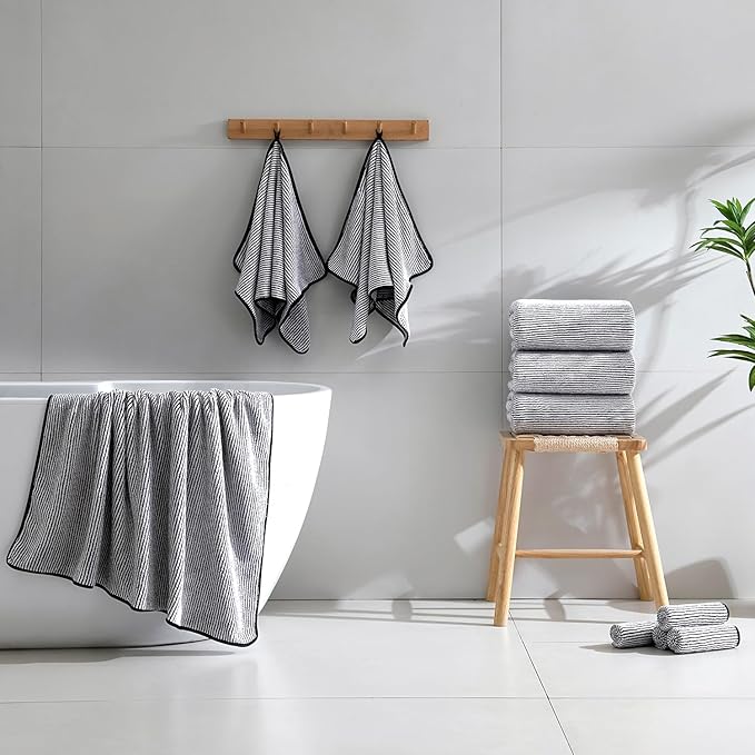 4 Piece Bath Towel Set 35"x70"Oversized Bath Towel for Bathroom Ultra Soft Fluffy Extra Large Bath Sheet Luxury Premium Bathroom Towel Highly Absorbent Quick Dry Shower Towel for Hotel Spa,Black White
