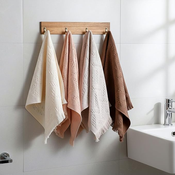 4-Pack Luxury Decorative Cotton Hand Towels for Bathroom Super Absorbent with Jacquard Weave&Fringe – 13x29.1" Boho Hand Towel Set,Soft Face Towel for Boho Bathroom Decor Kitchen Hotel Spa Guest