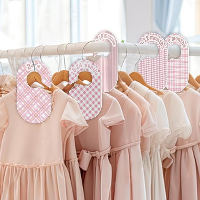 Baby Closet Divider, Baby Wardrobe Organizer, Double-Sided Design, Nursery Decor Clothes Hanger Dividers for Sorting 8 Sizes from Newborn to 12+ Months (Pink)