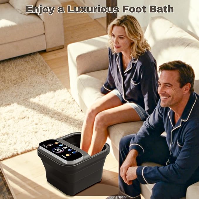 Foot Spa Electric Rotary Massage, with Touchscreen Pro Color Display, Collapsible Foot Bath with Heat, Bubble,Remote Control, Temp Control, and 24 Motorized Shiatsu Massage Balls (Dark Grey)