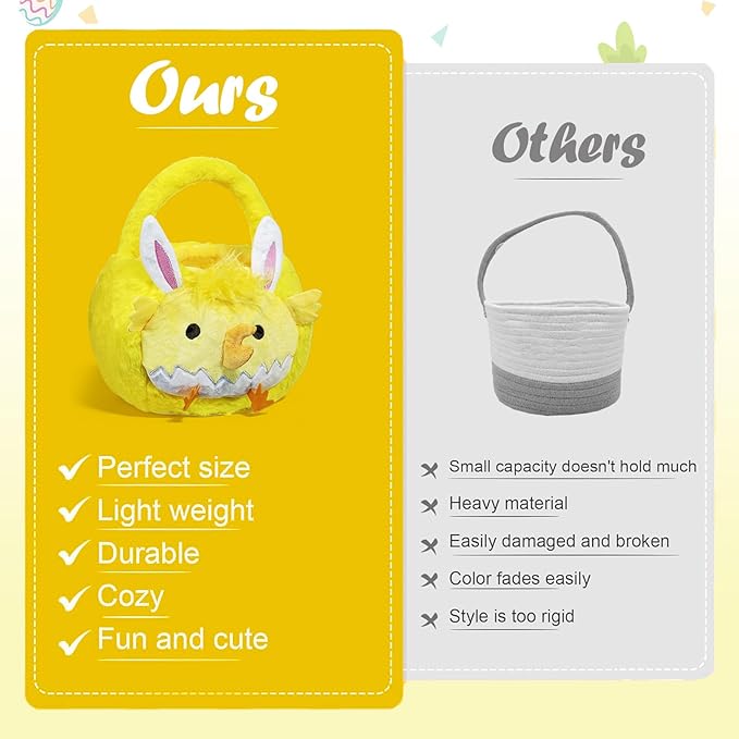 2026 chick Plush Baskets Easter Basket, Easter Egg Hunt Buckets, Easter Decorations Indoor Outdoor, Cute Easter Gifts for Kids, Adults, Teens, Toddlers, Girls