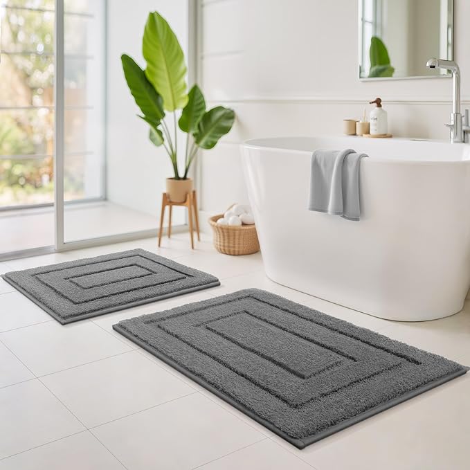 GRANNY SAYS Bathroom Rugs Sets 2 Piece, Super Soft Absorbent Microfiber Bath Mats for Bathroom Non Slip Washable, Bath Rugs Set for Shower Tub Toilet Decor (Deep Grey, 16" x 24" + 20" x 32")
